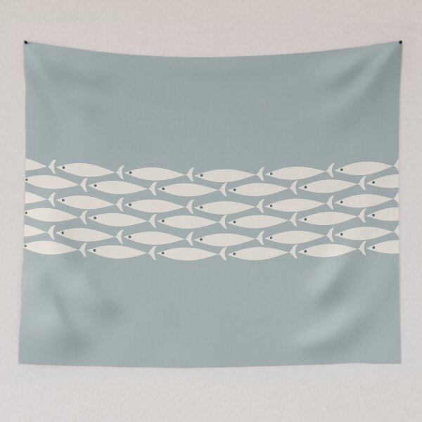 Item preview, Fish Stripe 6 - Minimalist Mid Century Modern Pattern in Light Blue-Grey and Cream designed and sold by kierkegaard.