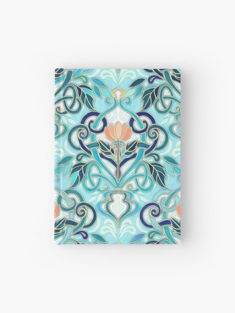 Ocean Aqua Art Nouveau Pattern with Peach Flowers - Nouveau Art - Magnet