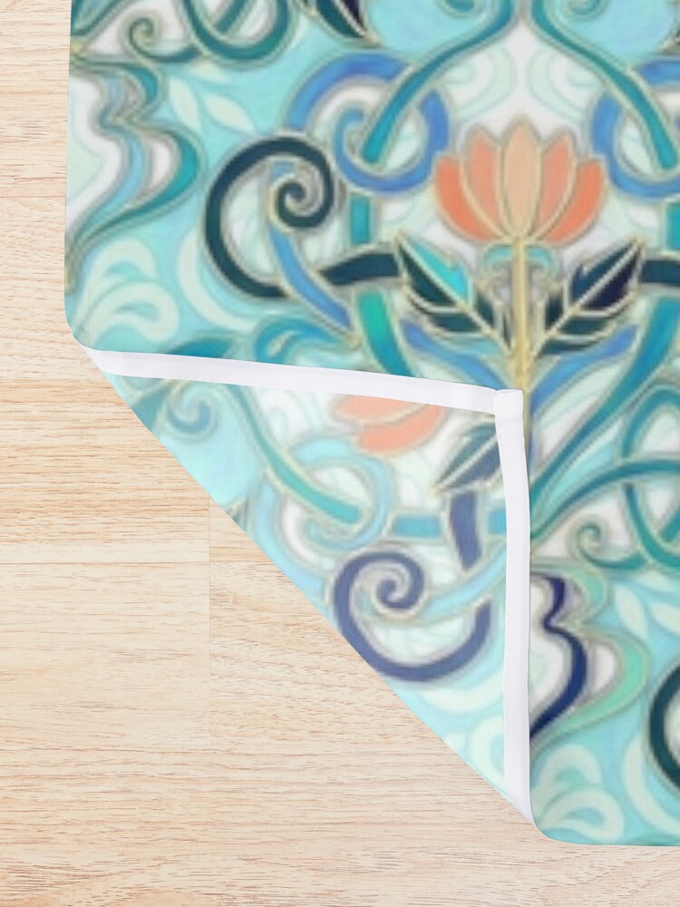 Ocean Aqua Art Nouveau Pattern with Peach Flowers | Art Print