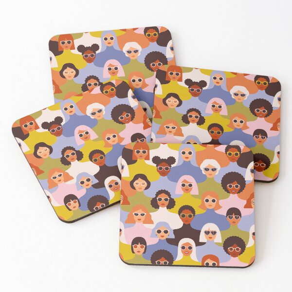 Item preview, Female diverse faces of different ethnicity pattern in the style of the 70s designed and sold by AngelinaBambina.