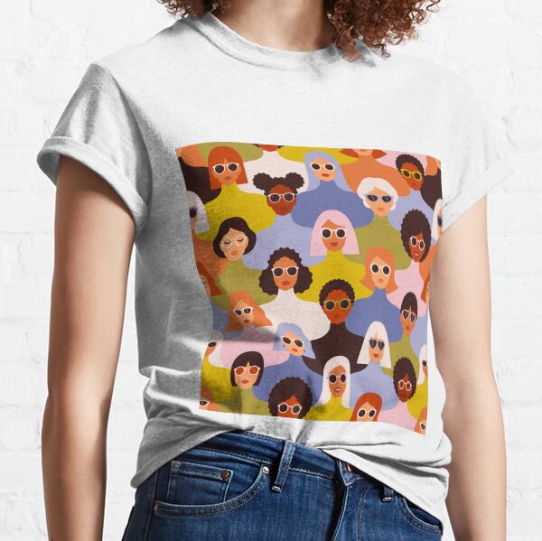 Female diverse faces of different ethnicity pattern in the style of the 70s Classic T-Shirt