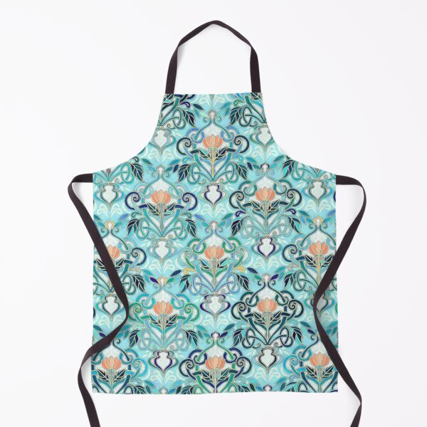 Aperçu de l'œuvre Motif Art Nouveau Aqua Ocean avec fleurs de pêche créée et vendue par micklyn.
