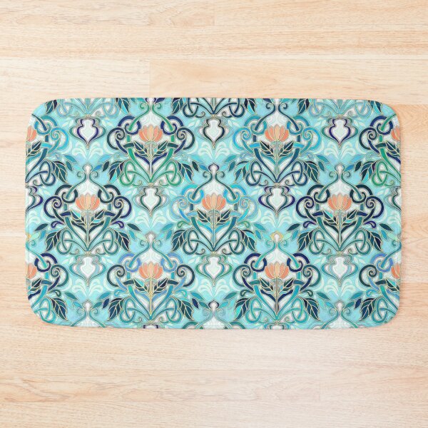 Item preview, Ocean Aqua Art Nouveau Pattern with Peach Flowers designed and sold by micklyn.