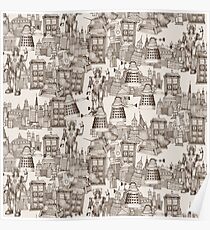 walking doodle toile de jouy sepia Poster