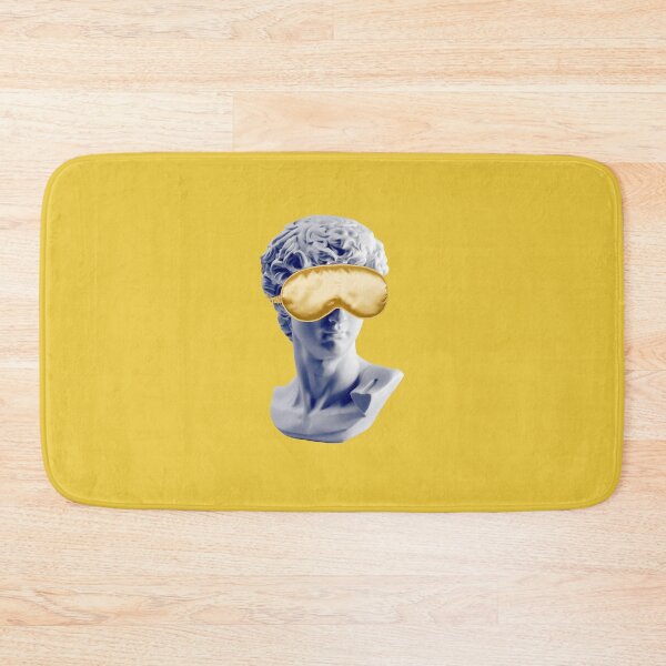 Item preview, Gypsum statue of David head in golden sleep mask, ancient greek sculpture. Creative, sleep, spa and relax concept. Minimal concept art. Last or blind judgment. Toned picture designed and sold by Magryt.