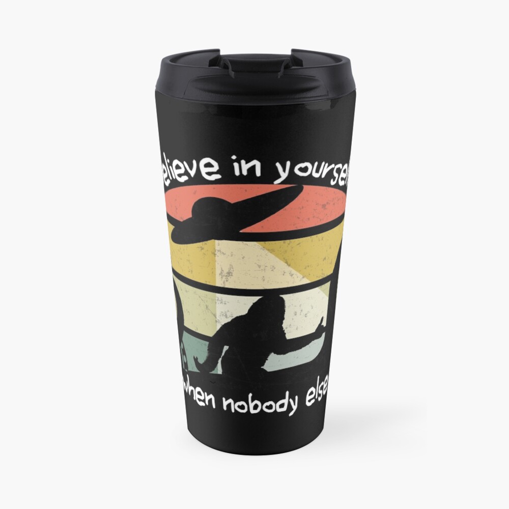 Retro UFO Bigfoot and Kraken Nessie Believe in yourselfe Travel Mug