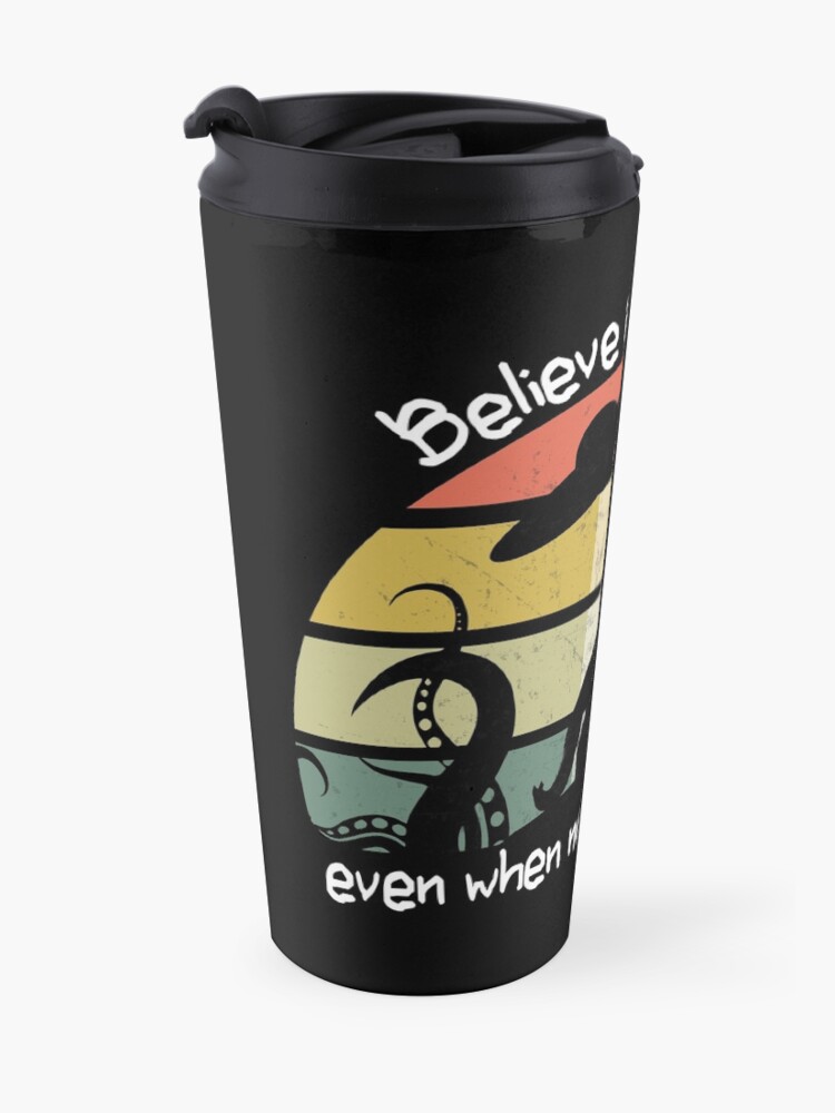 Alternate view of Retro UFO Bigfoot and Kraken Nessie Believe in yourselfe Travel Mug
