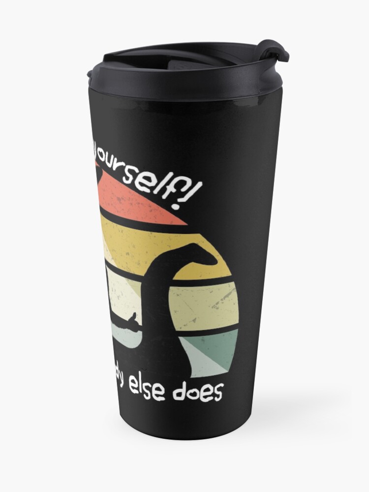 Alternate view of Retro UFO Bigfoot and Kraken Nessie Believe in yourselfe Travel Mug