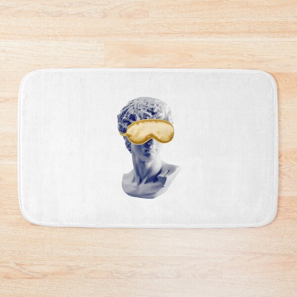 Item preview, Gypsum statue of David head in golden sleep mask, ancient greek sculpture. Creative, sleep, spa and relax concept. Minimal concept art. Last or blind judgment. Toned picture designed and sold by Magryt.