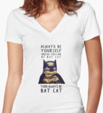 Cat meow super heroes Women's Fitted V-Neck T-Shirt