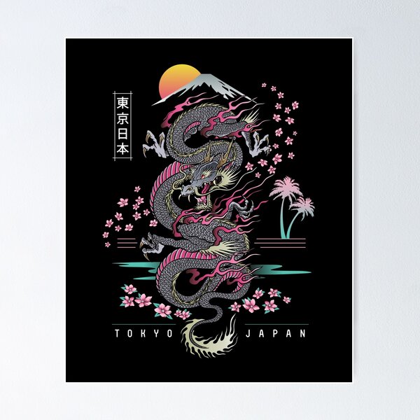 Item preview, Tokyo Japan Dragon Japanese Inspired 80s Style Dragon Tattoo Neon Dragon designed and sold by enjoytheshirt.