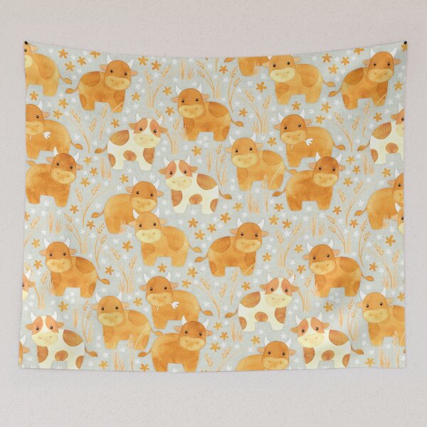 Item preview, Calm and Cowhesive Cowmunity - on pale sage green designed and sold by Perrin Le Feuvre.
