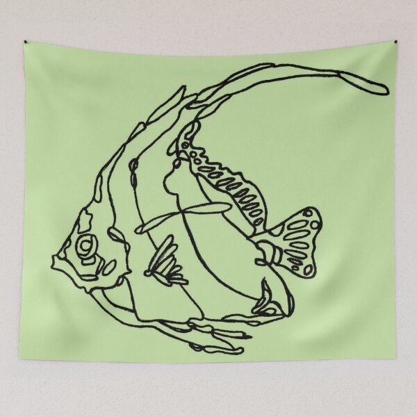 Item preview, Minimalistic swimming angelfish fish line art drawing designed and sold by The Red Shop.