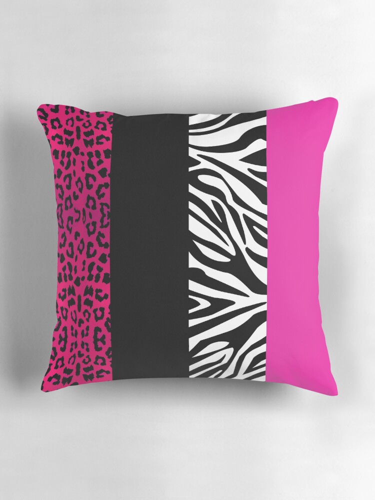 Hot Pink Zebra and Leopard Animal Print Stripes Pillow for Sale by JannaSalak Redbubble