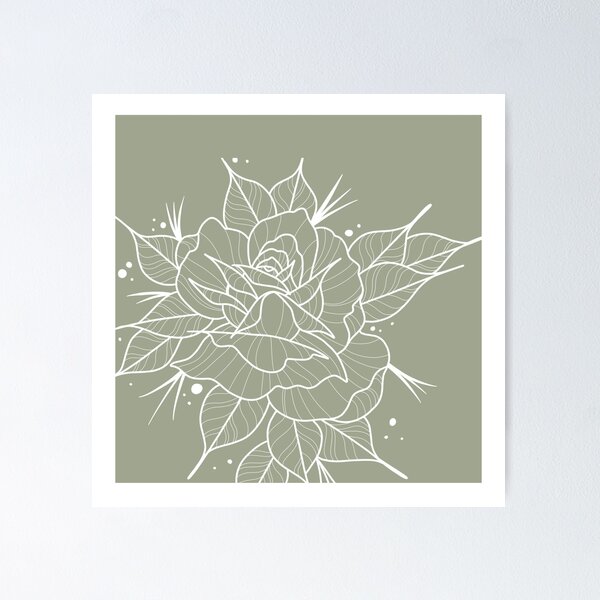 Item preview, Rose minimalistic green lineart tattoo style soft designed and sold by Pinkywi.