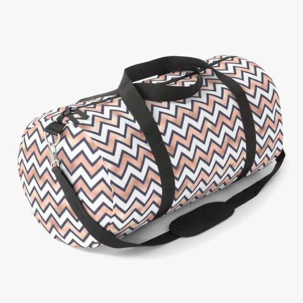 White Navy Blue Gold Pink Stripes Duffle Bag
