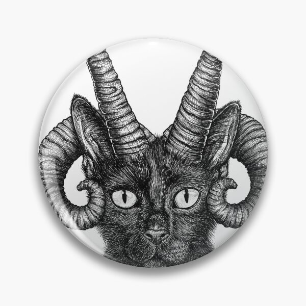 Item preview, Demonic horned cat ink illustration designed and sold by RedFinchDesigns.