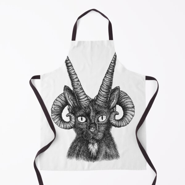 Item preview, Demonic horned cat ink illustration designed and sold by RedFinchDesigns.
