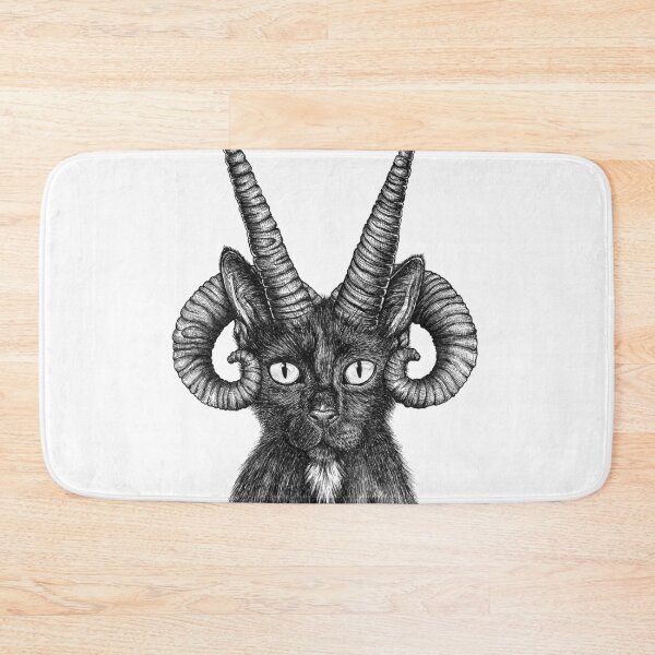 Item preview, Demonic horned cat ink illustration designed and sold by RedFinchDesigns.