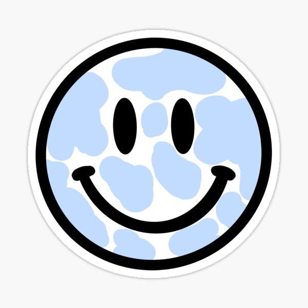 Blue Cow Print Smiley Face Sticker For Sale By stickersart Redbubble