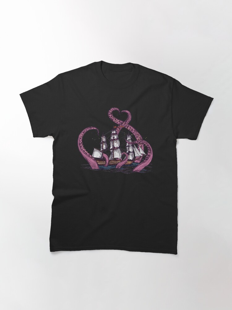 Thumbnail 3 of 7, Classic T-Shirt, Vintage Octopus Sea Monster Kraken with Ship Tentacles of Cthulhu designed and sold by XOZart.