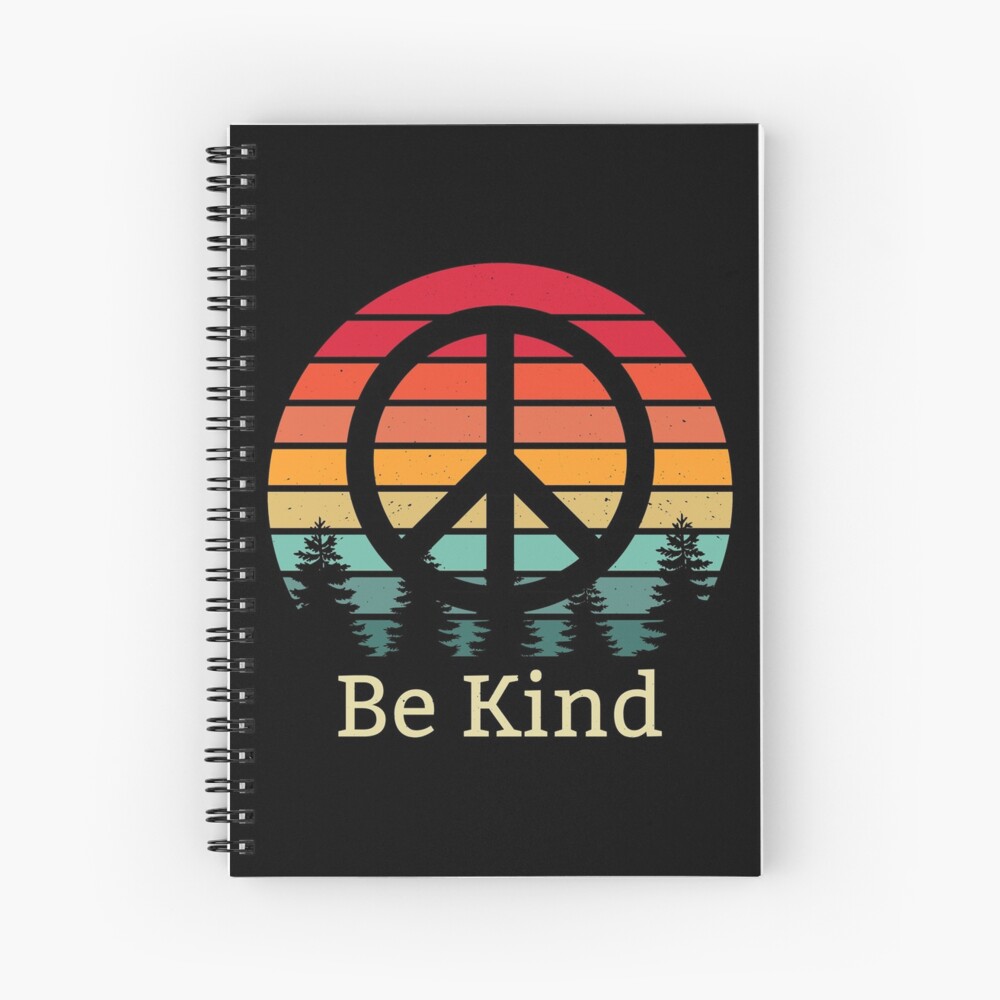 vintage retro sunset black peace sign cute symbol be kind anti bullying act  of kindness quote in black background
