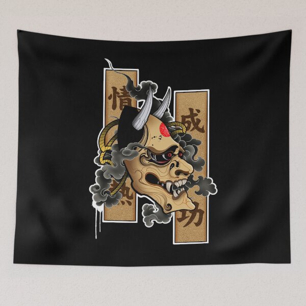 Item preview, Traditional Japanese Oni mask - Smoke flowing designed and sold by HoreaCatalin.
