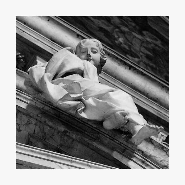 Black and white photo of a Guardian Angel watching over you in Rome, Italy Photographic Print