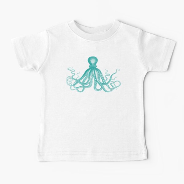 Octopus | Vintage Octopus | Tentacles | Sea Creatures | Nautical | Ocean | Sea | Beach | Teal and White | Baby T-Shirt