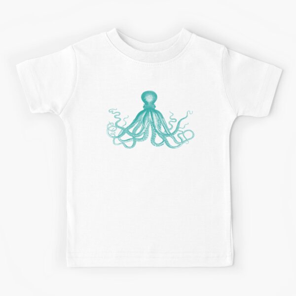 Octopus | Vintage Octopus | Tentacles | Sea Creatures | Nautical | Ocean | Sea | Beach | Teal and White | Kids T-Shirt