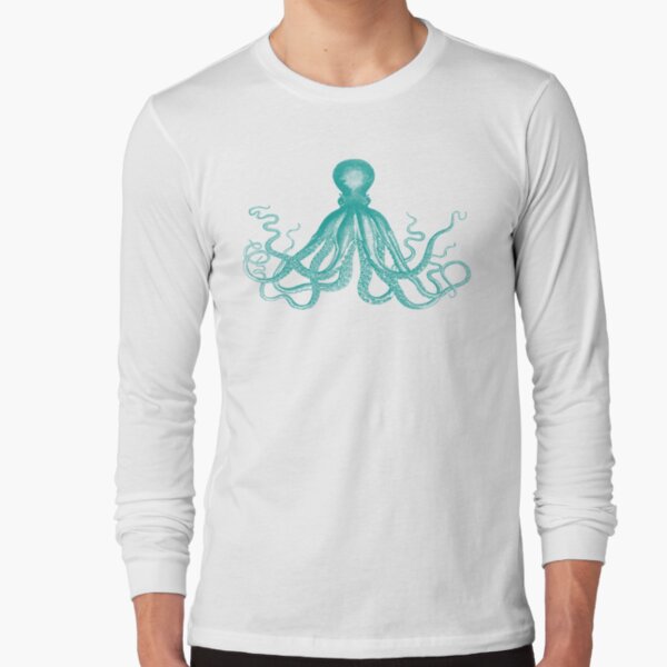 Octopus | Vintage Octopus | Tentacles | Sea Creatures | Nautical | Ocean | Sea | Beach | Teal and White | Long Sleeve T-Shirt