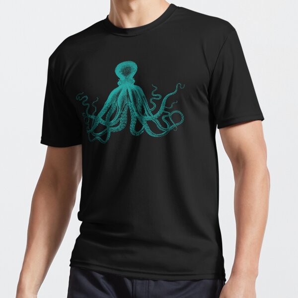 Octopus | Vintage Octopus | Tentacles | Sea Creatures | Nautical | Ocean | Sea | Beach | Teal and White | Active T-Shirt