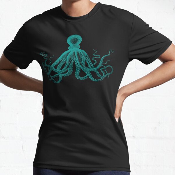 Octopus | Vintage Octopus | Tentacles | Sea Creatures | Nautical | Ocean | Sea | Beach | Teal and White | Active T-Shirt