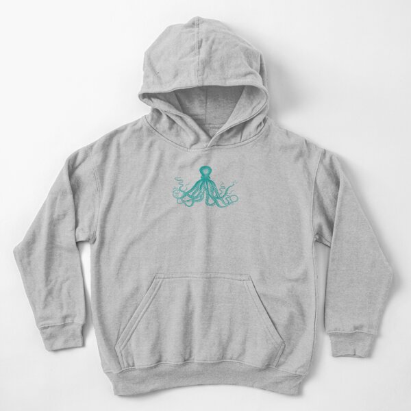Octopus | Vintage Octopus | Tentacles | Sea Creatures | Nautical | Ocean | Sea | Beach | Teal and White | Kids Pullover Hoodie
