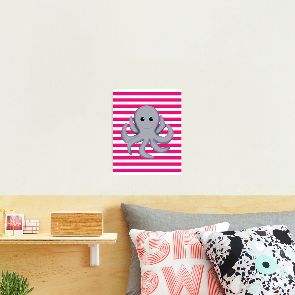 Octopus on Pink & White Stripes Photographic Print