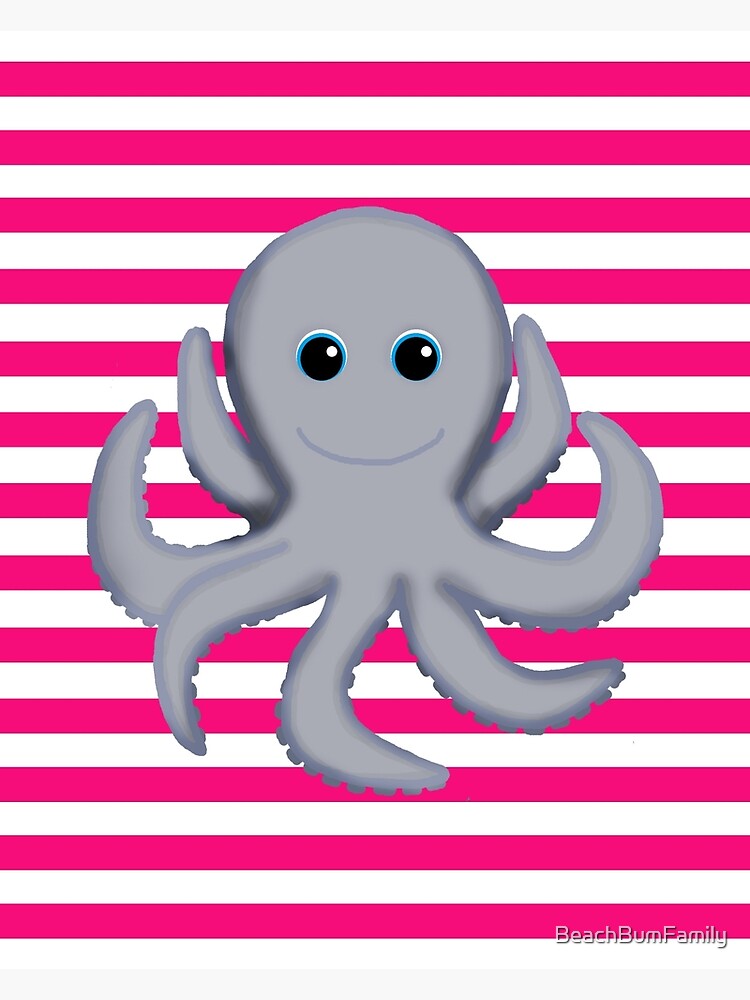 Octopus on Pink & White Stripes by BeachBumFamily