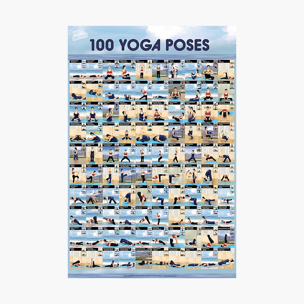 100 Yoga Poses Asanas Poster. Instructional Graphic Poster for Yoga St –  StickerBrand