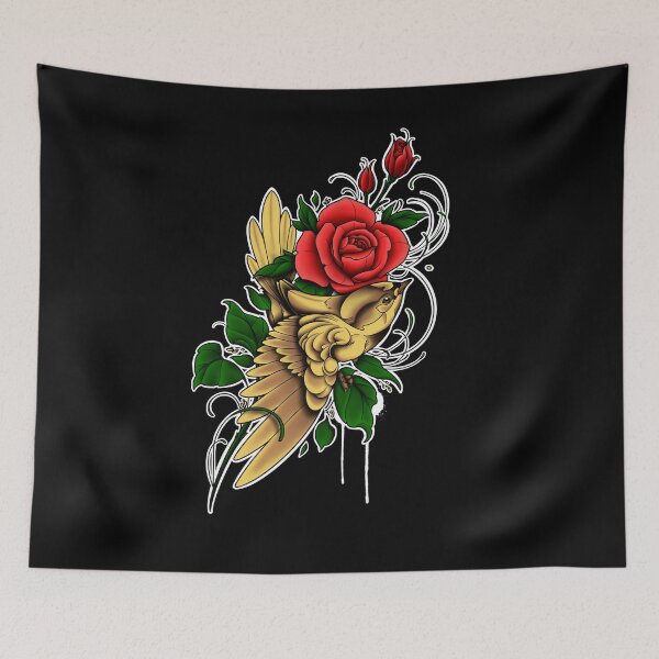 Item preview, New school golden bird and red roses designed and sold by HoreaCatalin.