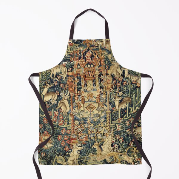 Aperçu de l'œuvre SOURCE DE VIE Verdure avec animaux de la forêt dans un jardin privé, tapisserie florale médiévale créée et vendue par BulganLumini.