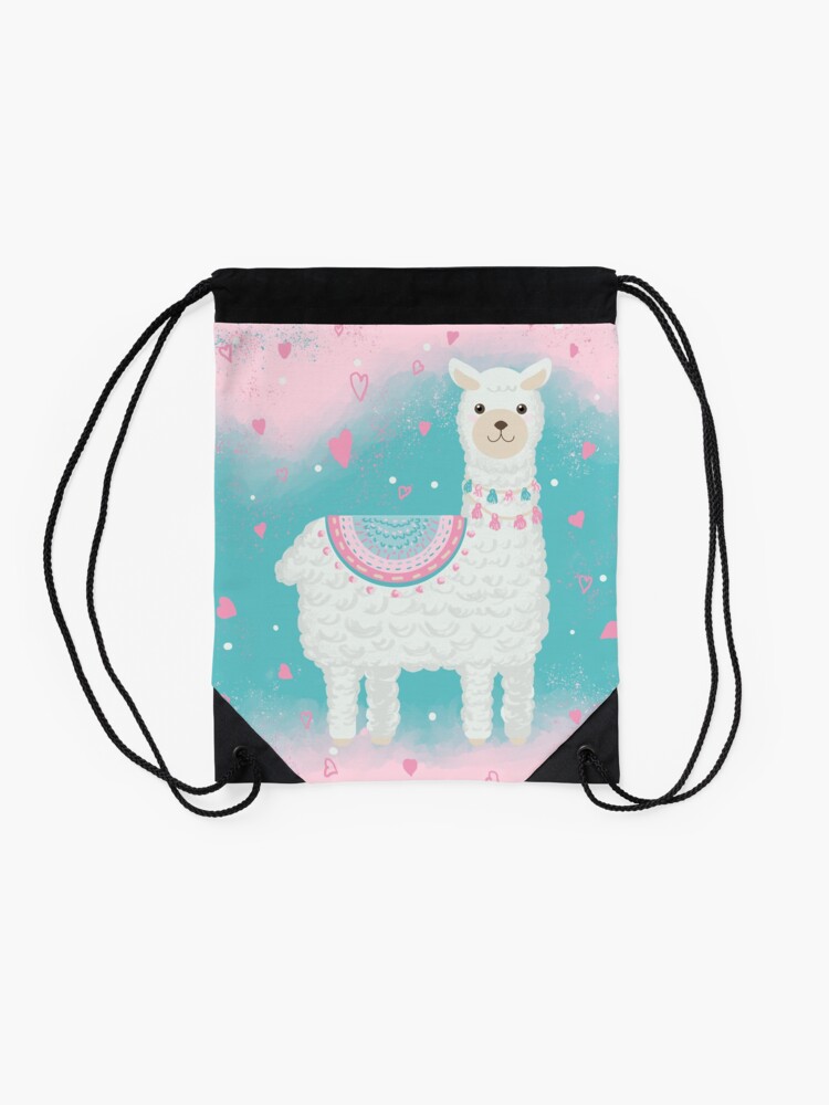 Cute pink and mint llama pattern Drawstring Bag