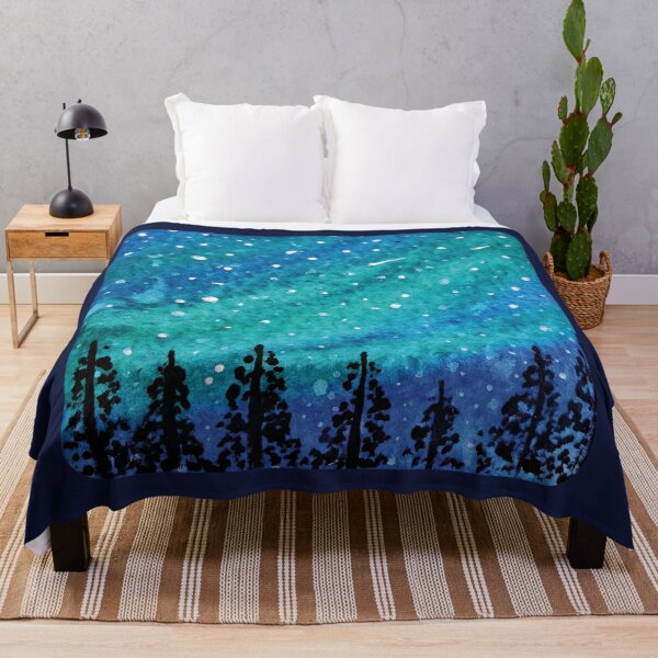 Item preview, Northern Lights, Aurora, Forest, Starry Night Watercolor Painting designed and sold by WatercolorStore.