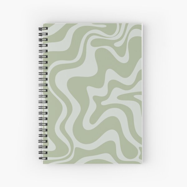 Liquid Swirl Contemporary Abstract Pattern in Sage Green and Light Silver Sage Grey Spiral Notebook