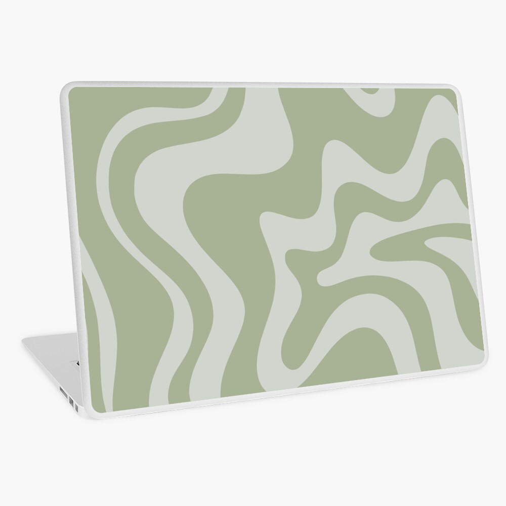 Liquid Swirl Contemporary Abstract Pattern in Sage Green and Light Silver Sage Grey Laptop Skin