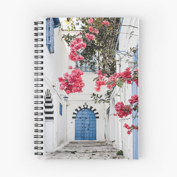 Item preview, Alley with blue door and pink blossom in Tunisia  designed and sold by Melissa Peltenburg.