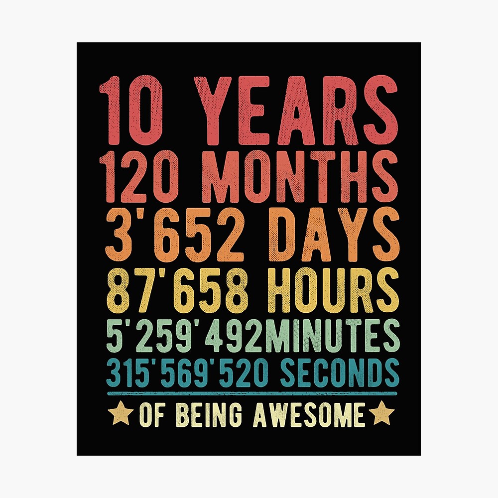 Vintage 10 Years Of Being Awesome Funny 10th Birthday Gift for Boy Girl Turning 10 years old Poster