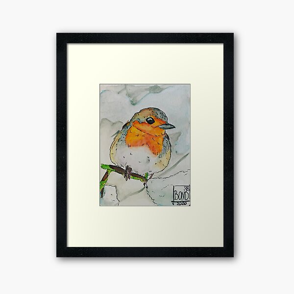 Robin in winter Framed Art Print