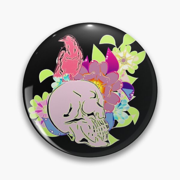 Item preview, Skull Pastel Watercolor Kawaii Skulls Flowers Floral Fauna Bird Birds Raven Crow  designed and sold by hempress.