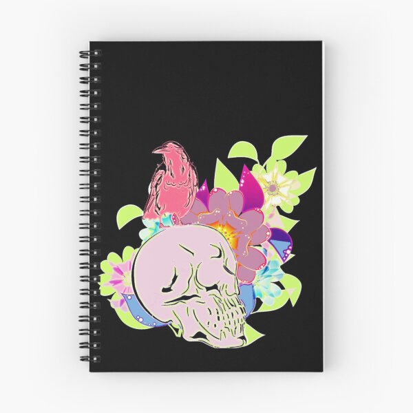 Item preview, Skull Pastel Watercolor Kawaii Skulls Flowers Floral Fauna Bird Birds Raven Crow  designed and sold by hempress.