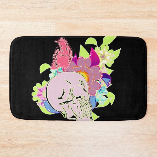 Item preview, Skull Pastel Watercolor Kawaii Skulls Flowers Floral Fauna Bird Birds Raven Crow  designed and sold by hempress.