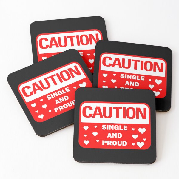 Item preview, Funny Caution - Single and Proud Red warning sign with white heart icons designed and sold by Deegital18.